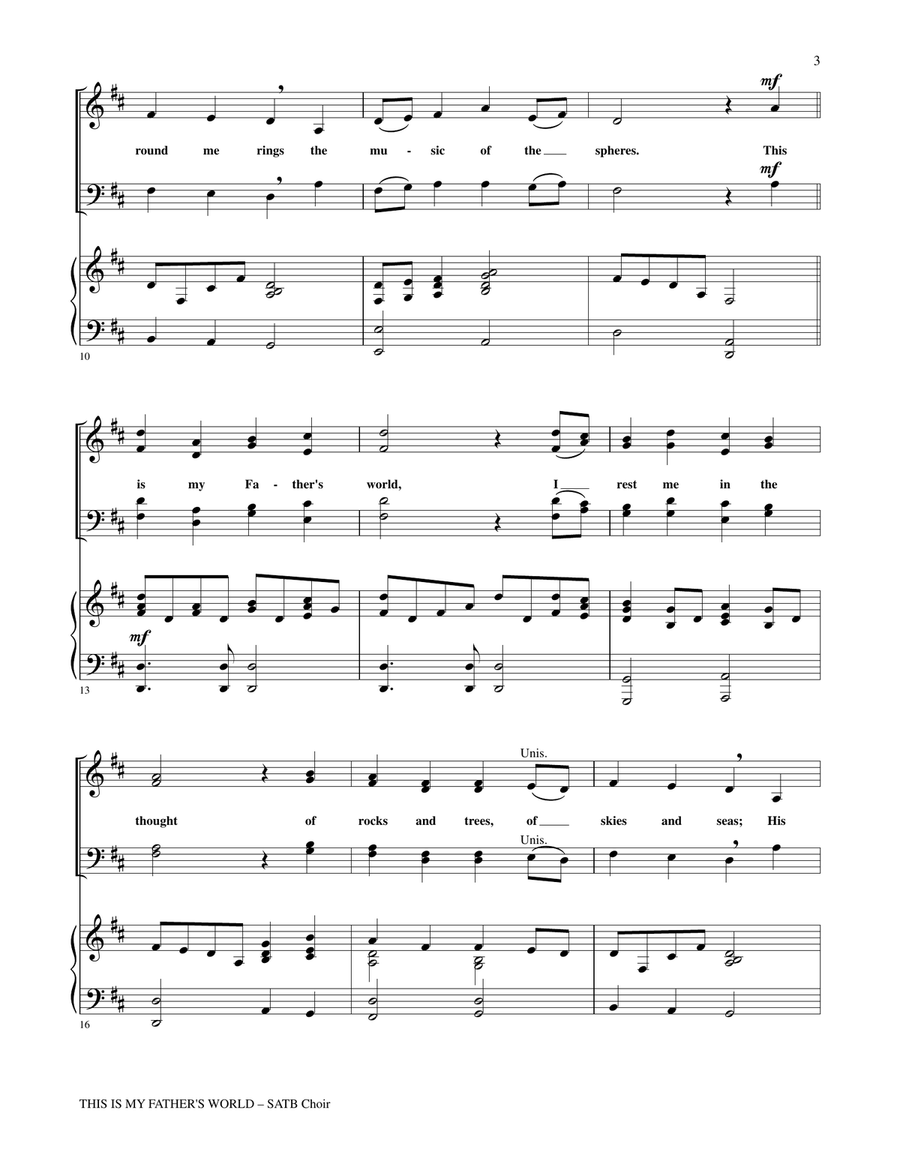 THIS IS MY FATHER'S WORLD (SATB Choir with Piano) 4-Part scores gallery preview page 3