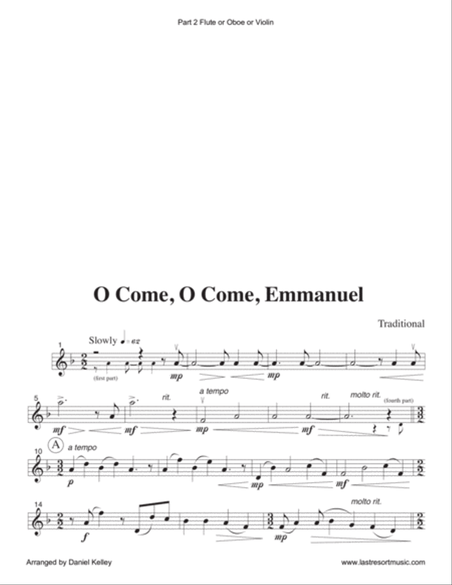 O Come, O Come, Emmanuel for String Quartet (or Mixed Trio or Piano Quintet) Woodwind Quartet scores gallery preview page 5