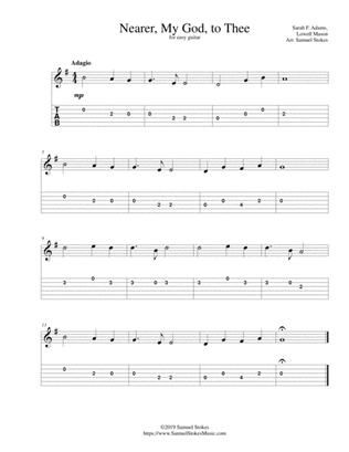 Nearer, My God, to Thee - for easy guitar with TAB