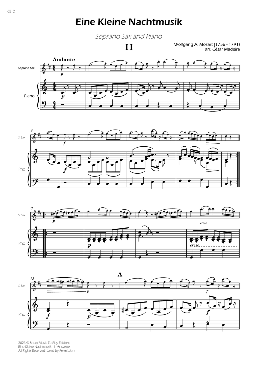 Eine Kleine Nachtmusik (2 mov.) - Soprano Sax and Piano (Full Score and Parts) Soprano Saxophone scores gallery preview page 3