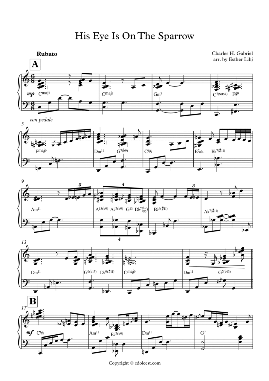 His eye is on the sparrow Piano Solo scores gallery preview page 1