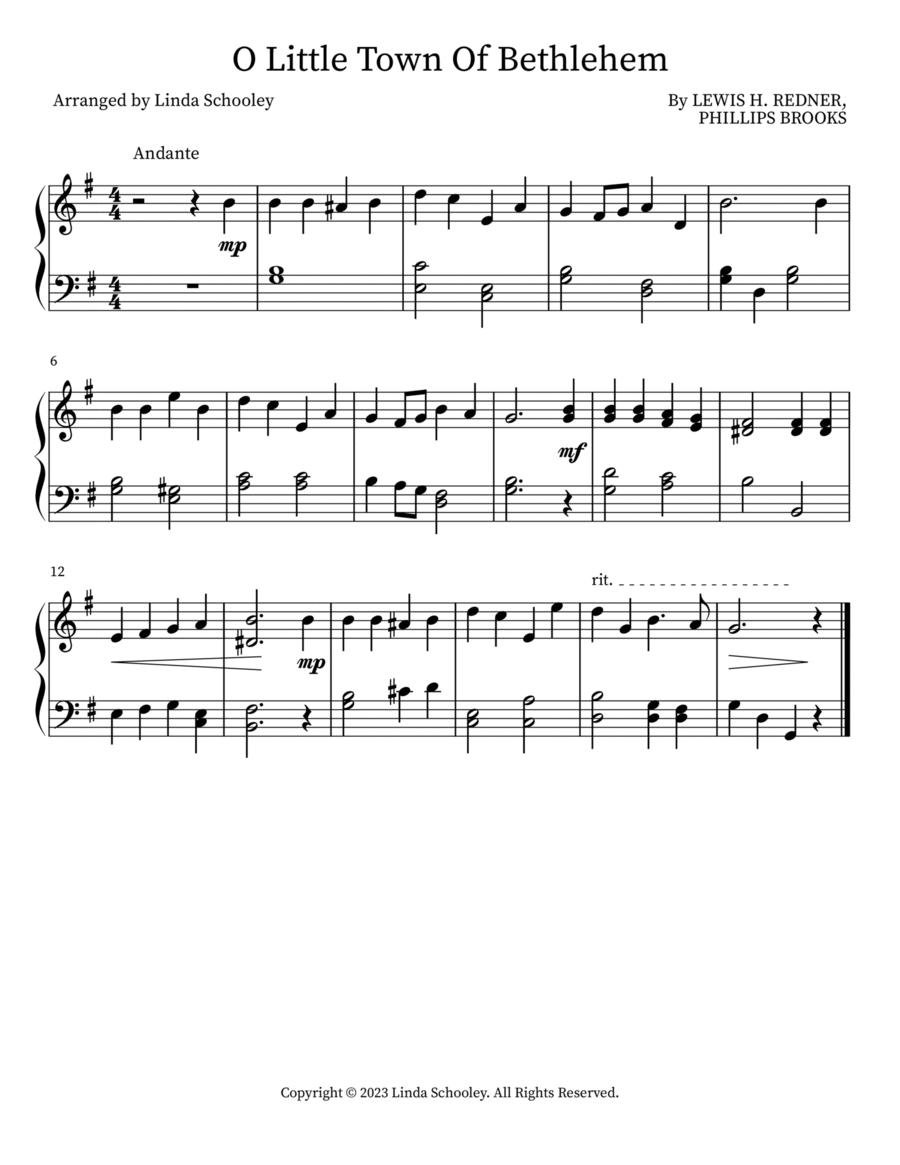 O Little Town Of Bethlehem Easy Piano scores gallery preview page 1