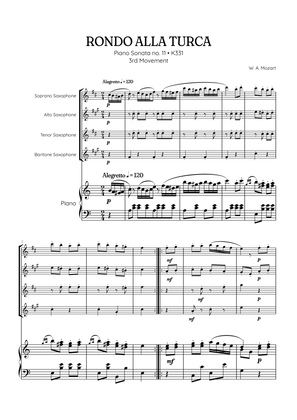 Rondo Alla Turca (Turkish March) | Sax Quartet Sheet Music (w/ piano)