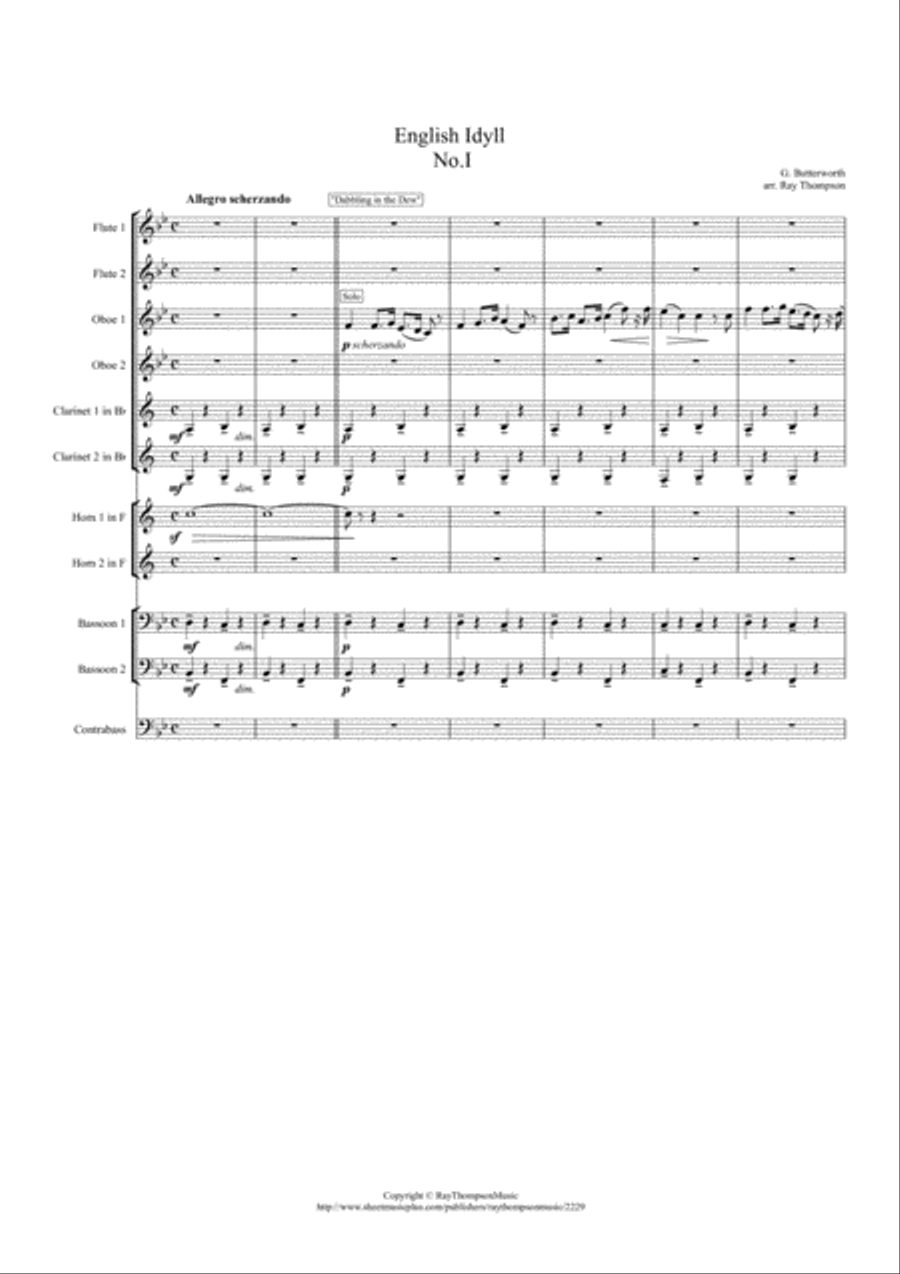 Butterworth: English Idyll No.1 - symphonic wind Woodwind Quintet scores gallery preview page 1