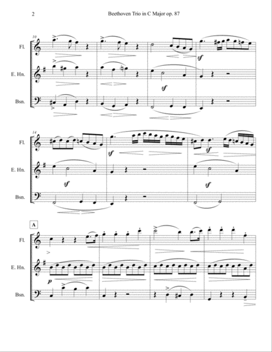 Allegro (mvt. 1) from Beethoven Trio in C Major, Op. 87, for Flute, English horn, and Bassoon Woodwind Trio scores gallery preview page 4