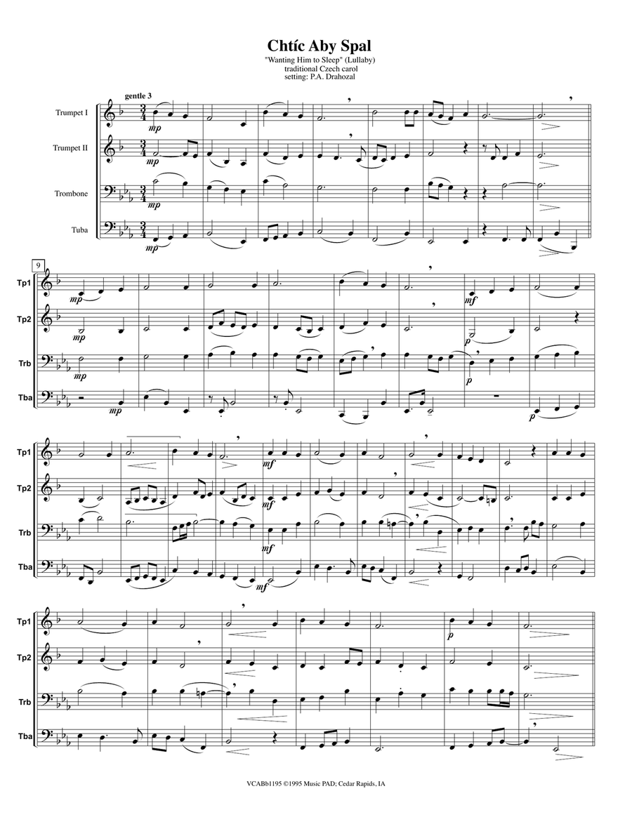 Chtic Aby Spal (Wanting Him to Sleep) - A Czech Christmas Lullaby Carol Brass Ensemble scores gallery preview page 1