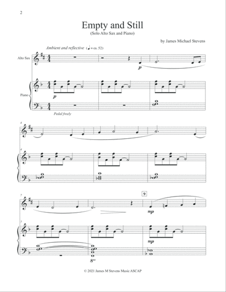 Empty and Still - Alto Sax & Piano Alto Saxophone scores gallery preview page 2