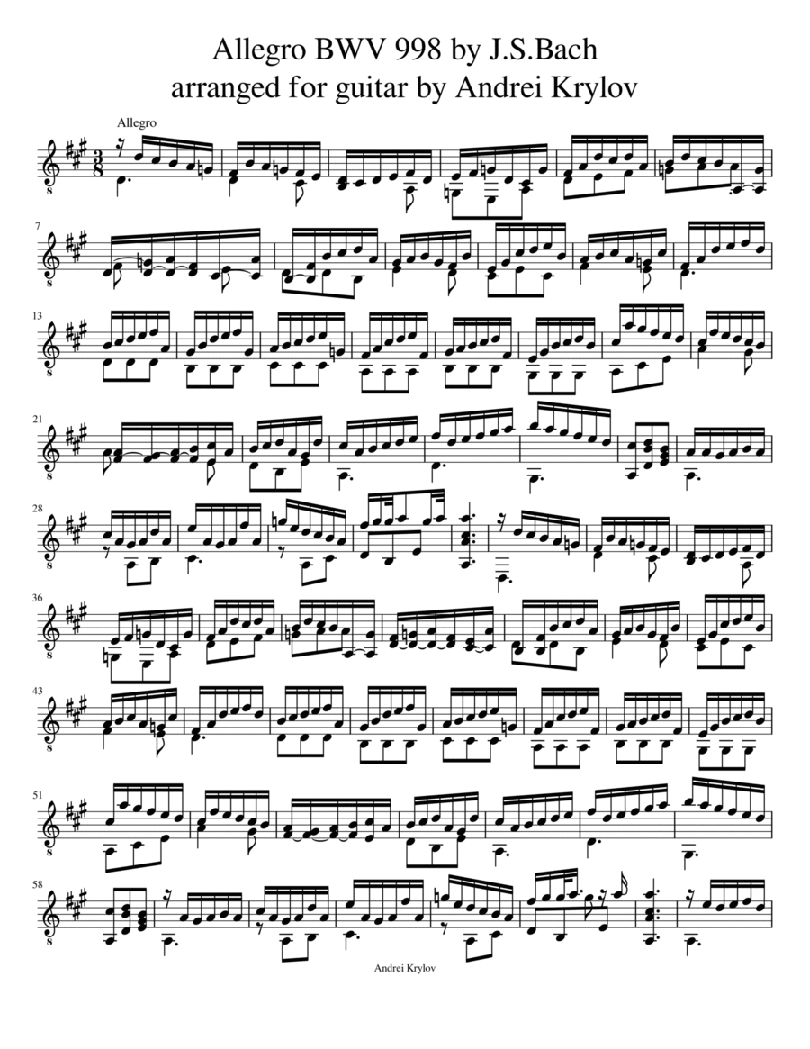 Allegro BWV 998 Chamber Music scores gallery preview page 1