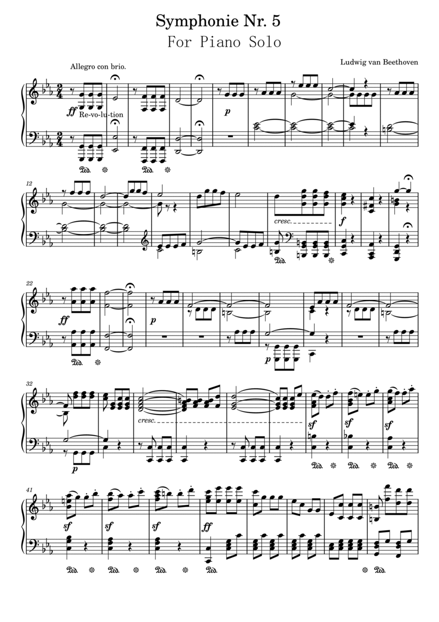 Beethoven Symphony No. 5 1st movement for piano solo Advanced Beethoven Symphony No. 5 1st movement for piano solo Advanced Piano Solo scores gallery preview page 1