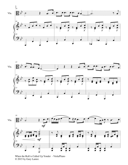 WHEN THE ROLL IS CALLED UP YONDER (Duet – Viola and Piano/Score and Parts) image number null