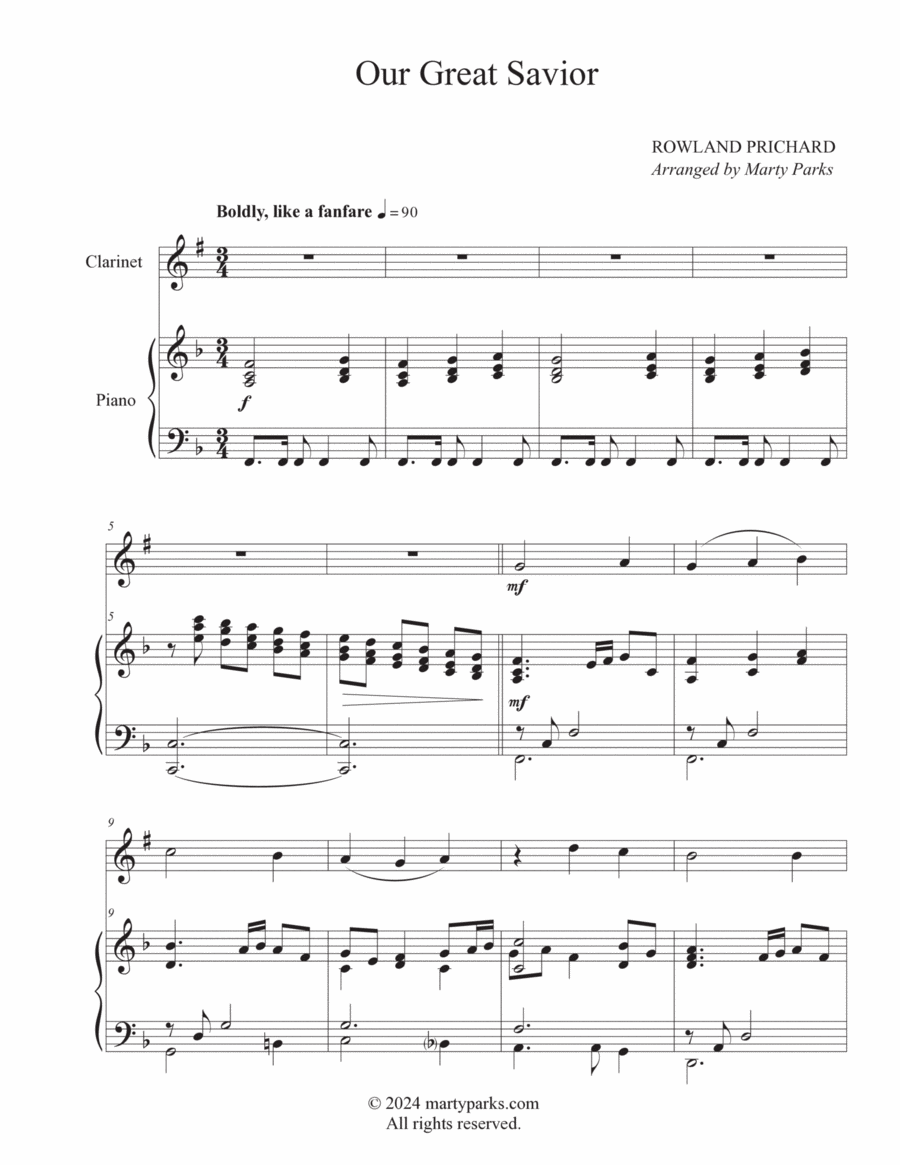 Our Great Savior (Clarinet-Piano) Clarinet Solo scores gallery preview page 1