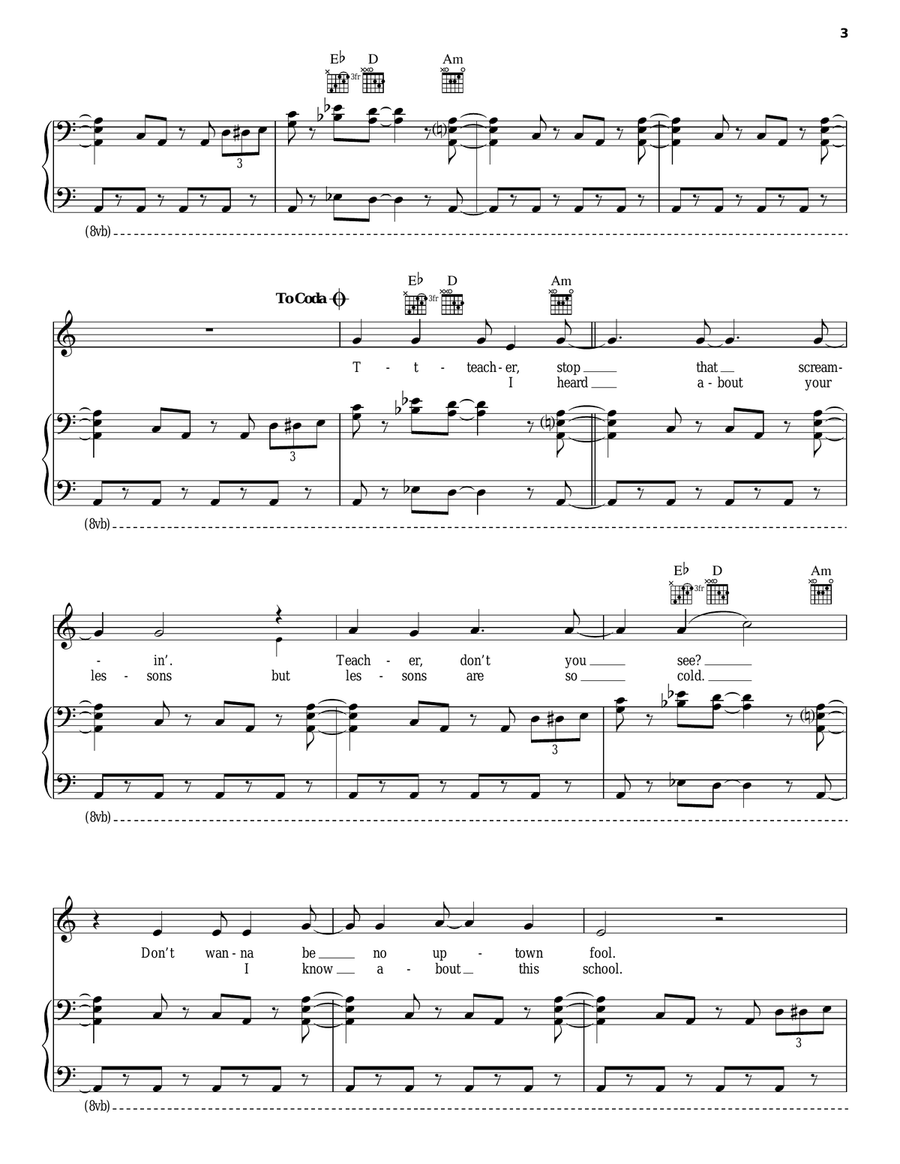 Hot For Teacher Hot For Teacher Piano, Vocal, Guitar scores gallery preview page 3