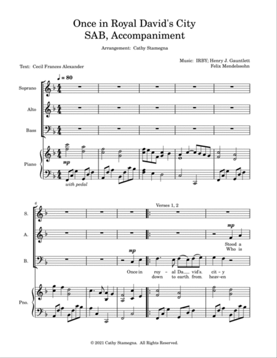 Once in Royal David's City (SAB, Accompaniment) 3-Part scores gallery preview page 3
