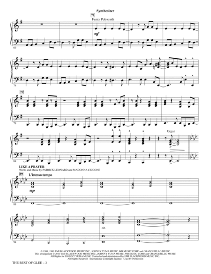 The Best Of Glee (Season One Highlights) - Synthesizer Choir scores gallery preview page 3