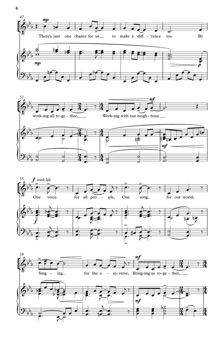 One Voice for All (unison voices version) Unison Choir scores gallery preview page 6
