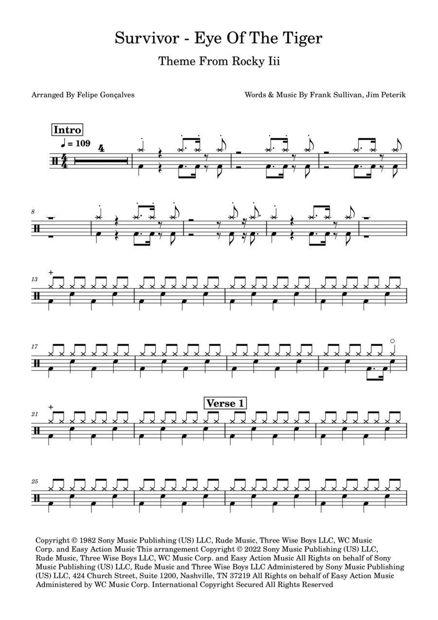 Eye Of The Tiger Drum Set scores gallery preview page 1