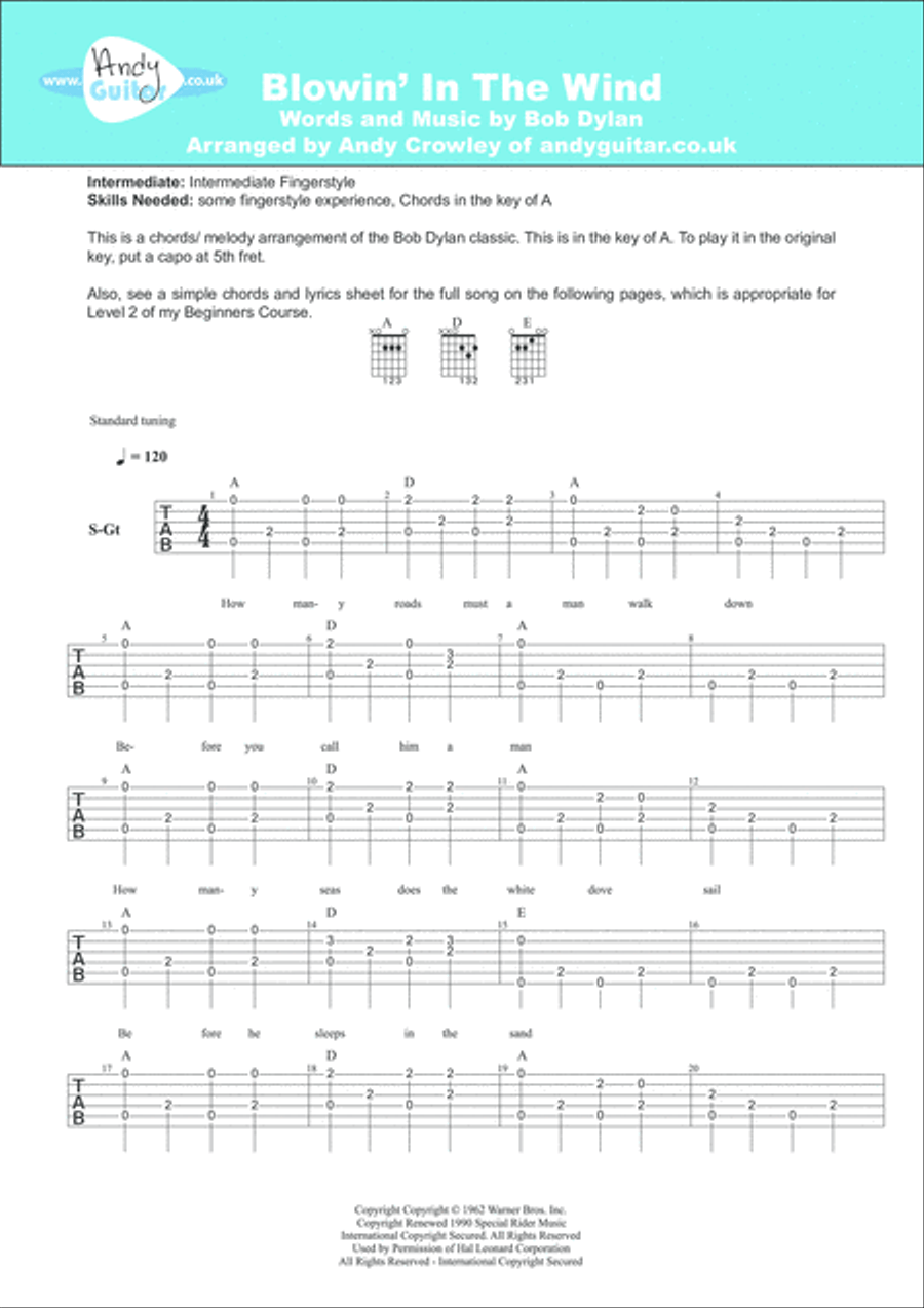 Blowin' In The Wind Guitar scores gallery preview page 1