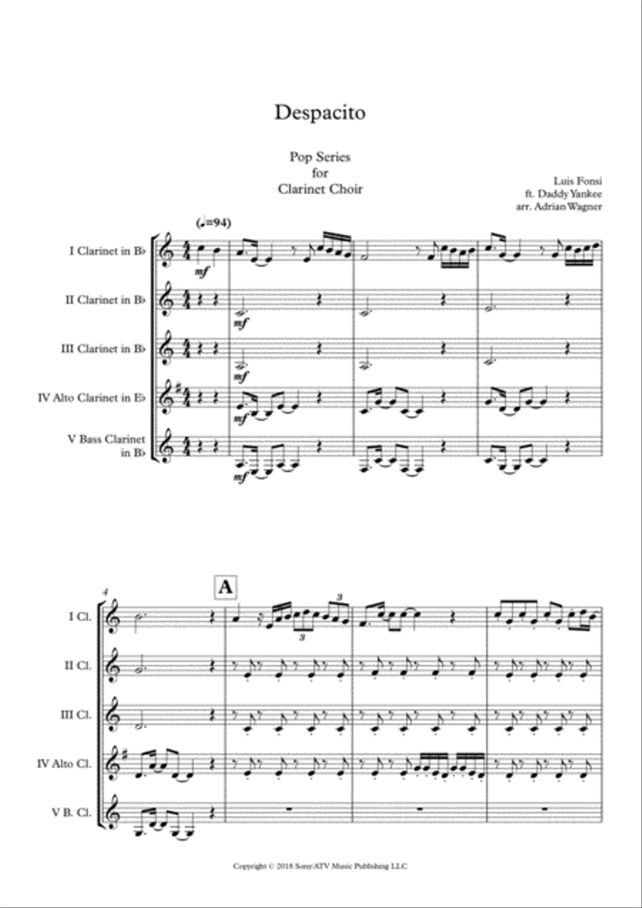 Despacito Clarinet Choir scores gallery preview page 3