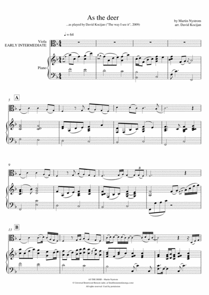 As the deer (piano & viola) - EARLY INTERMEDIATE image number null