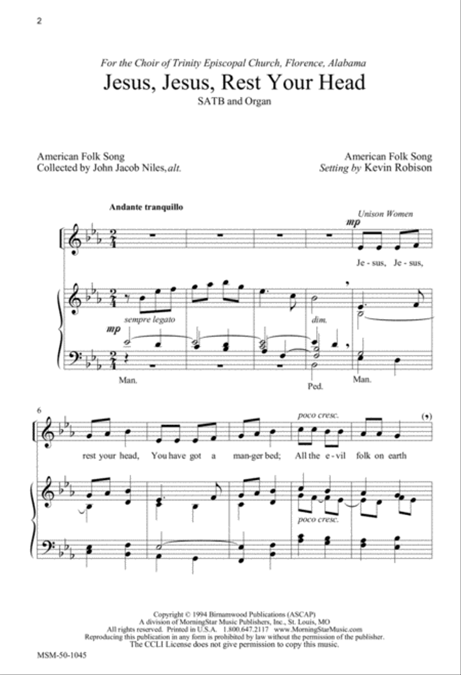Jesus, Jesus, Rest Your Head 4-Part scores gallery preview page 1