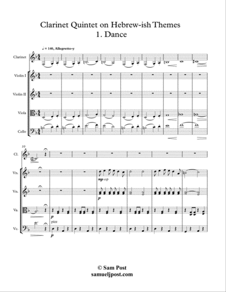 Clarinet Quintet on Hebrew-ish Themes, op. 50 Clarinet Quintet scores gallery preview page 1