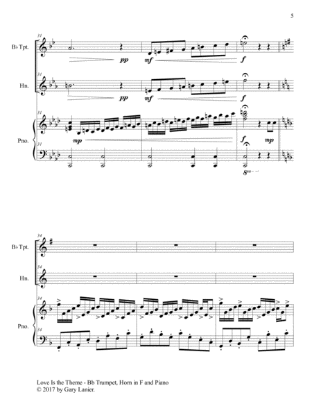 LOVE IS THE THEME (Trio – Bb Trumpet, Horn in F & Piano with Score/Parts) image number null