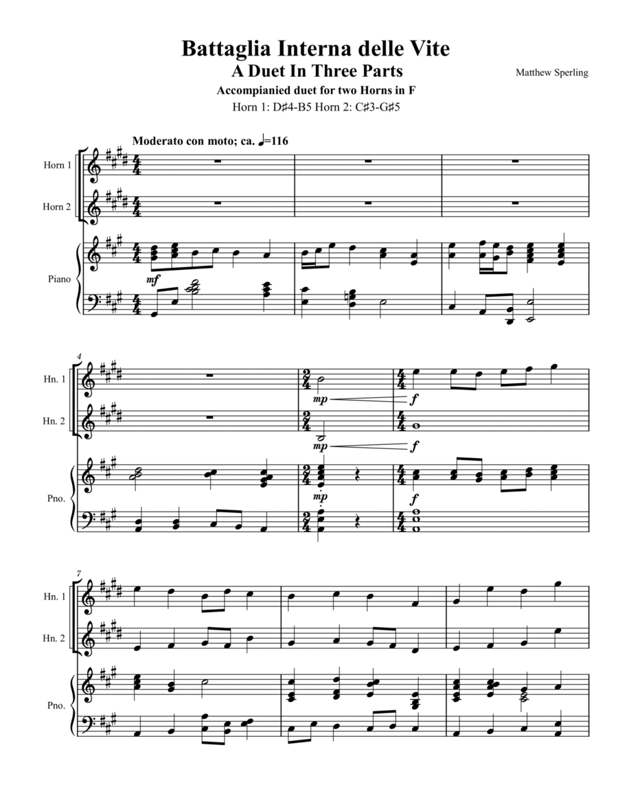 Battaglia Interna delle Vite- Horn Duet Accompanied Brass Duet scores gallery preview page 1