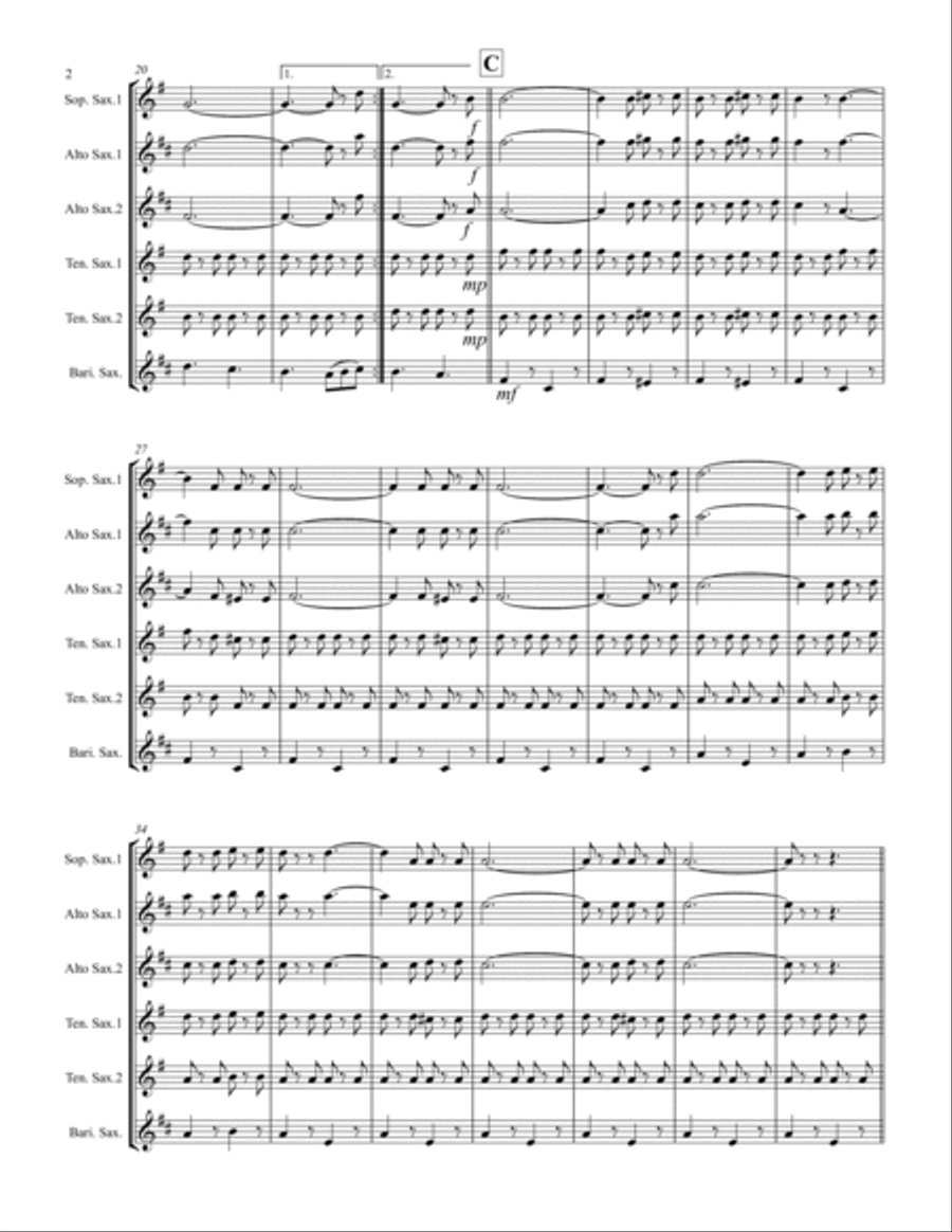 Italian Folksong Medley (for Saxophone Quintet SATTB or AATTB) Saxophone Quintet scores gallery preview page 3