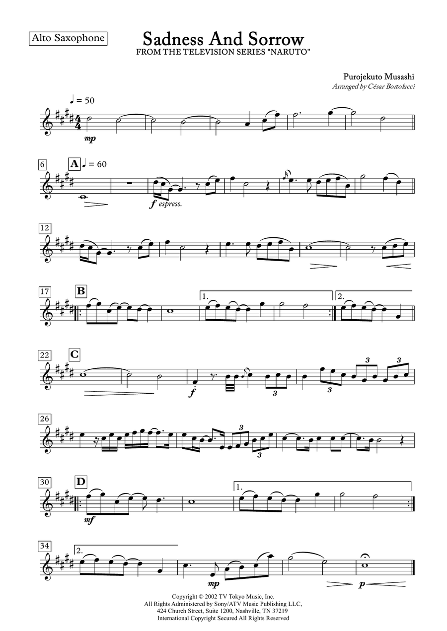 Sadness And Sorrow Alto Saxophone scores gallery preview page 1