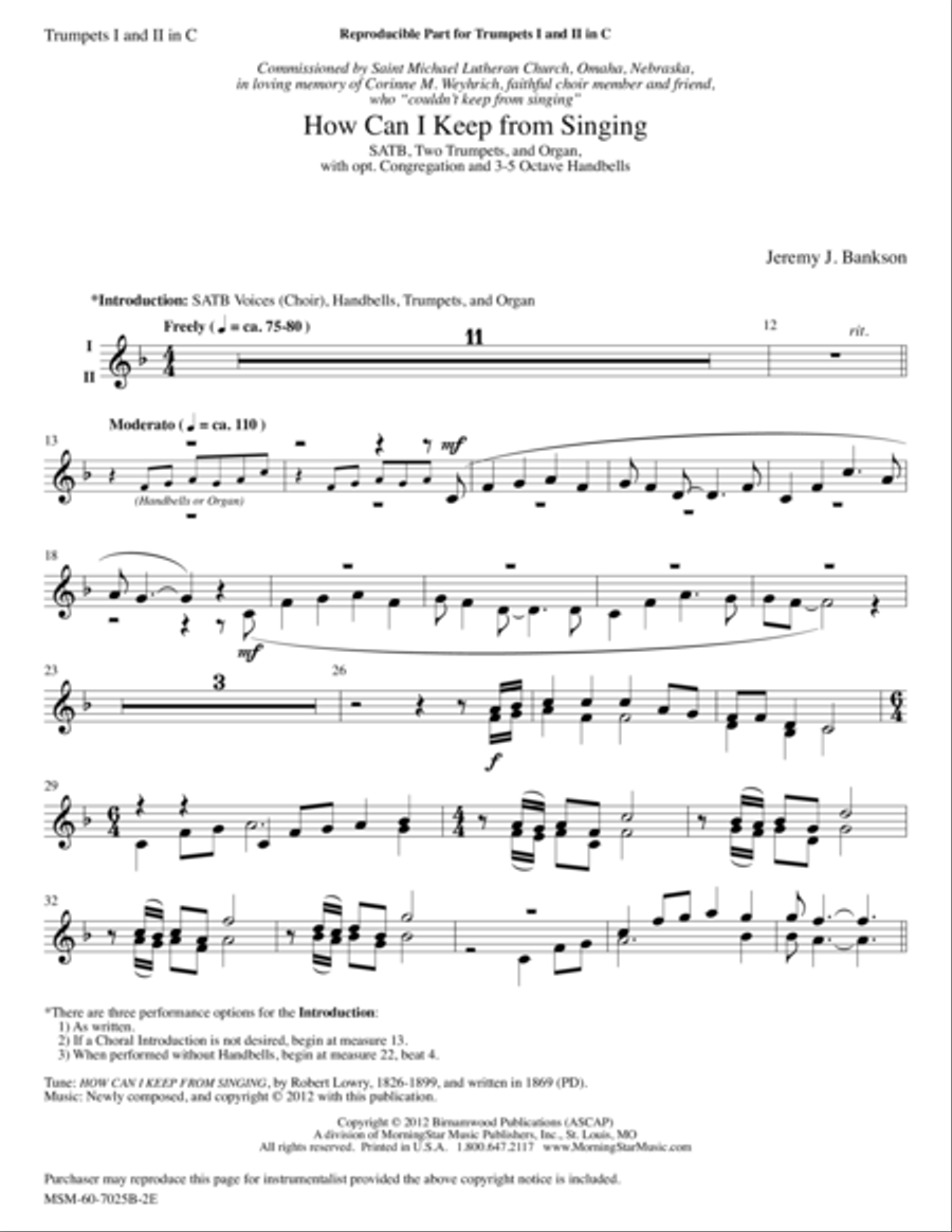 How Can I Keep from Singing (Downloadable Downloadable C Trumpet Parts) Choir scores gallery preview page 1