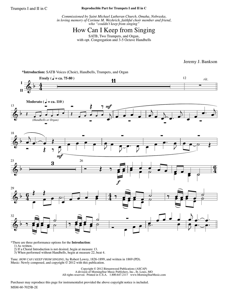 How Can I Keep from Singing (C Trumpet Parts)