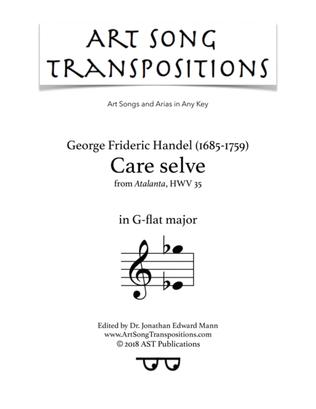 Book cover for HANDEL: Care selve (transposed to G-flat major)