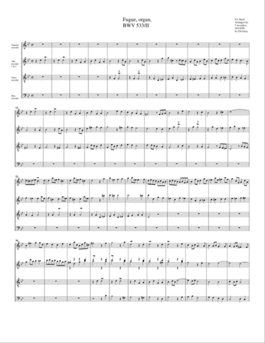 Fugue for organ, BWV 533/II (arrangement for 5 recorders)