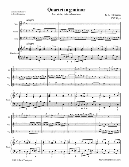 Quartet in g minor for flute, violin, viola and continuo, TWV 43 g4 [Urtext]