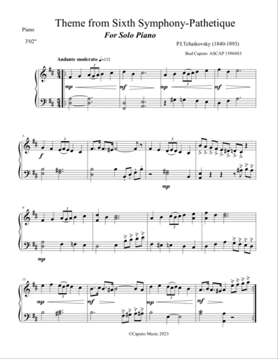 Sym. No. 6 Pathetique for Solo Piano Piano Solo scores gallery preview page 2