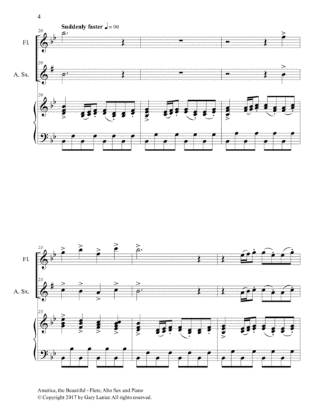 AMERICA, THE BEAUTIFUL (Trio – Flute, Alto Sax and Piano/Score and Parts) image number null