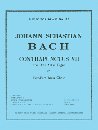Bach Js King Art Of Fugue Contrapunctus 7 Brass Quintet Mfb175 Sc/pts