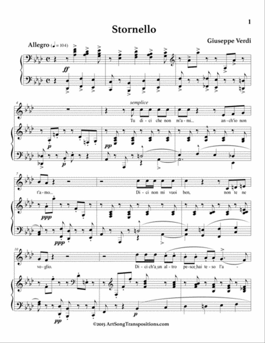 VERDI: Stornello (transposed to A-flat major) Voice scores gallery preview page 2