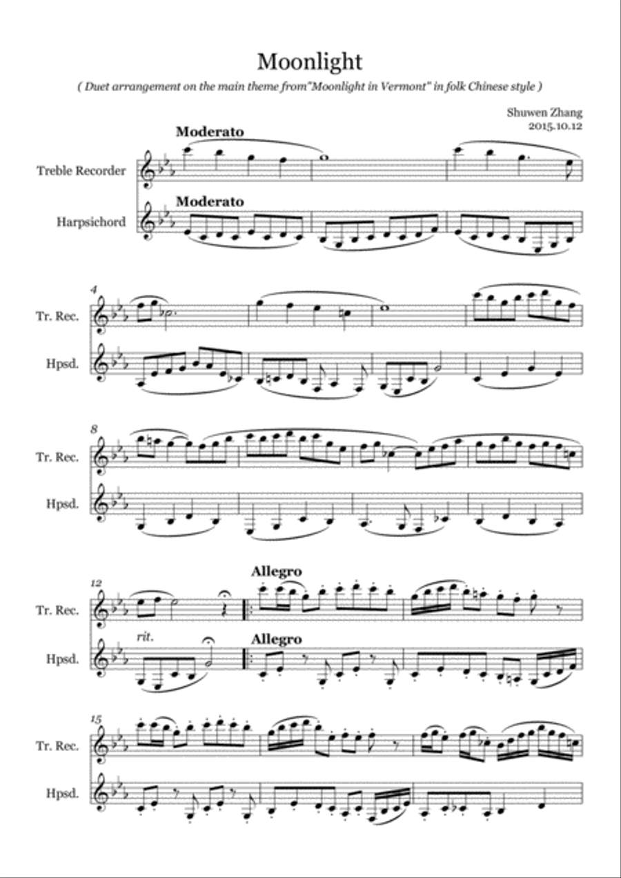 Moonlight in Vermont(Duet Arrangement in Folk Chinese Style) image number null