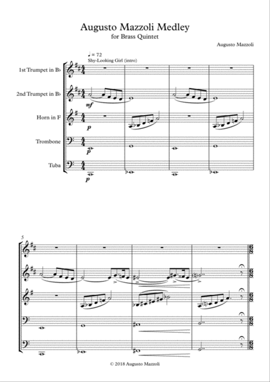 Augusto Mazzoli Medley for Brass Quintet Brass Quintet scores gallery preview page 1