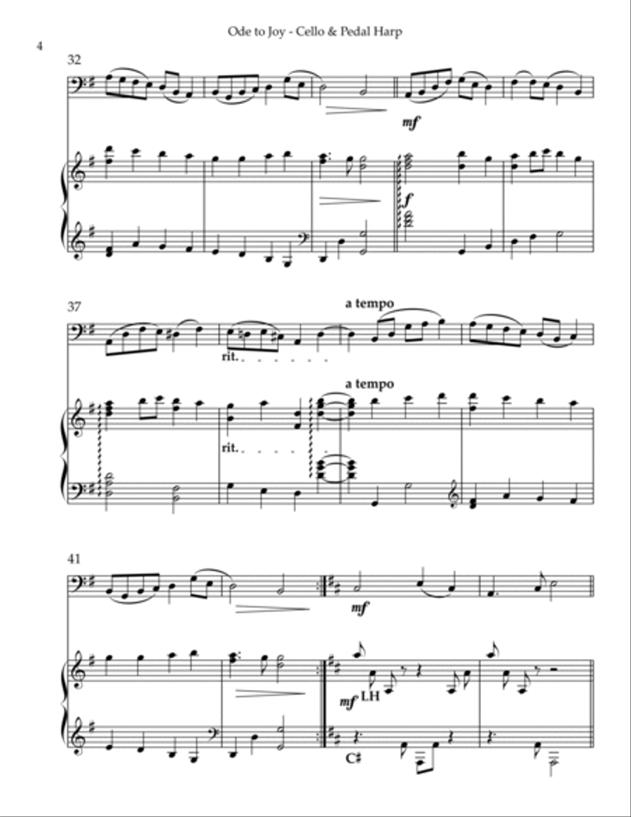 Ode to Joy, Duet for Cello & Pedal Harp String Duet scores gallery preview page 4