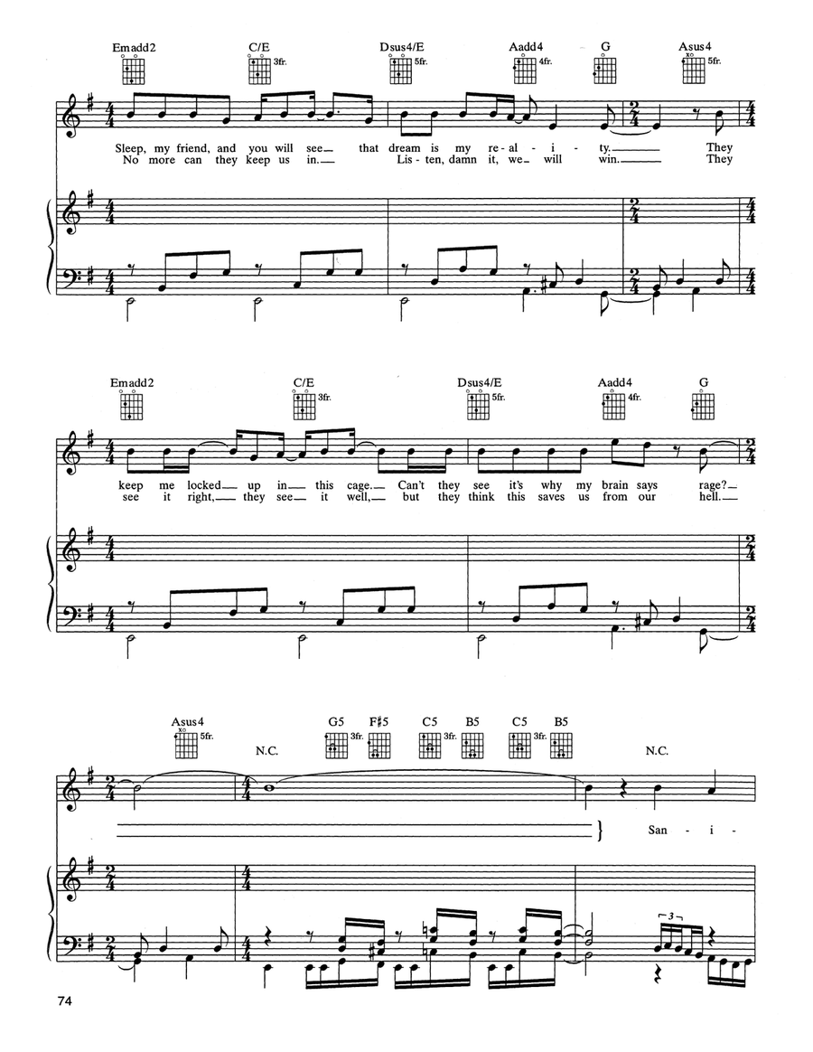 Welcome Home (Sanitarium) Piano, Vocal, Guitar scores gallery preview page 3