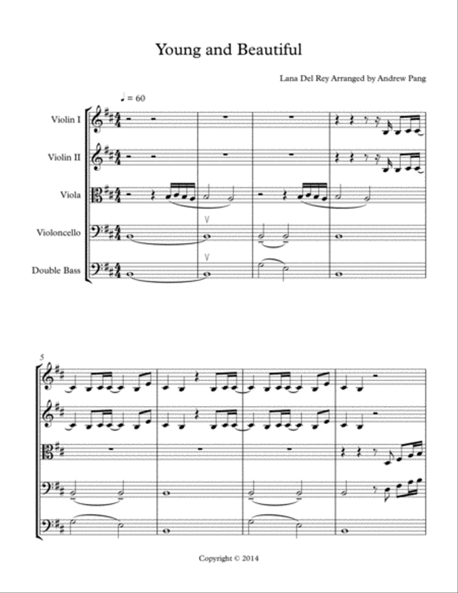 Young And Beautiful String Orchestra scores gallery preview page 1