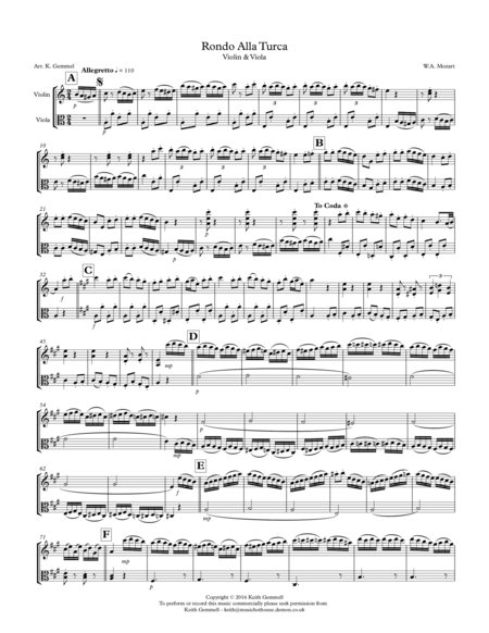Rondo Alla Turca: Violin & Viola image number null