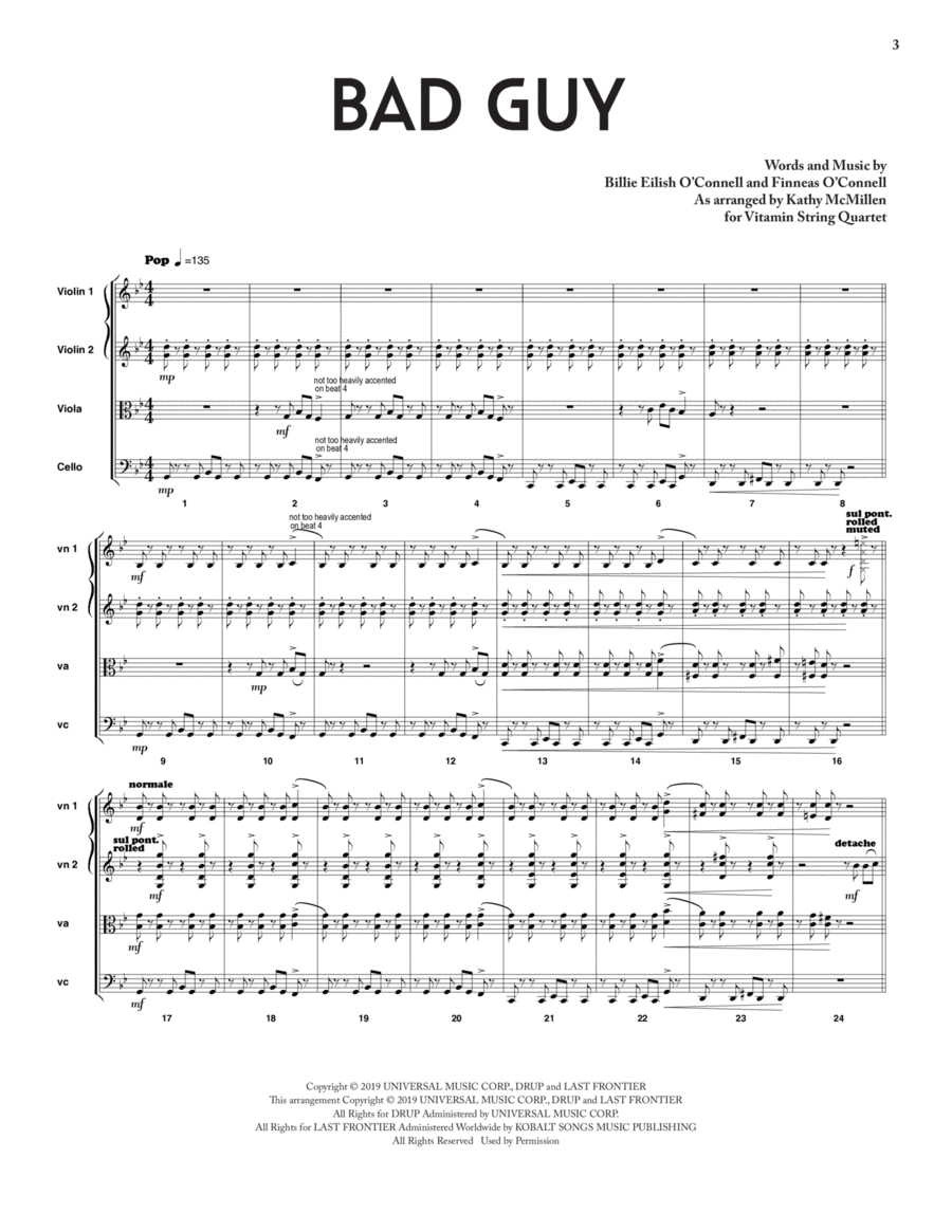 bad guy (from the Netflix series Bridgerton) - Full Score String Quartet scores gallery preview page 1
