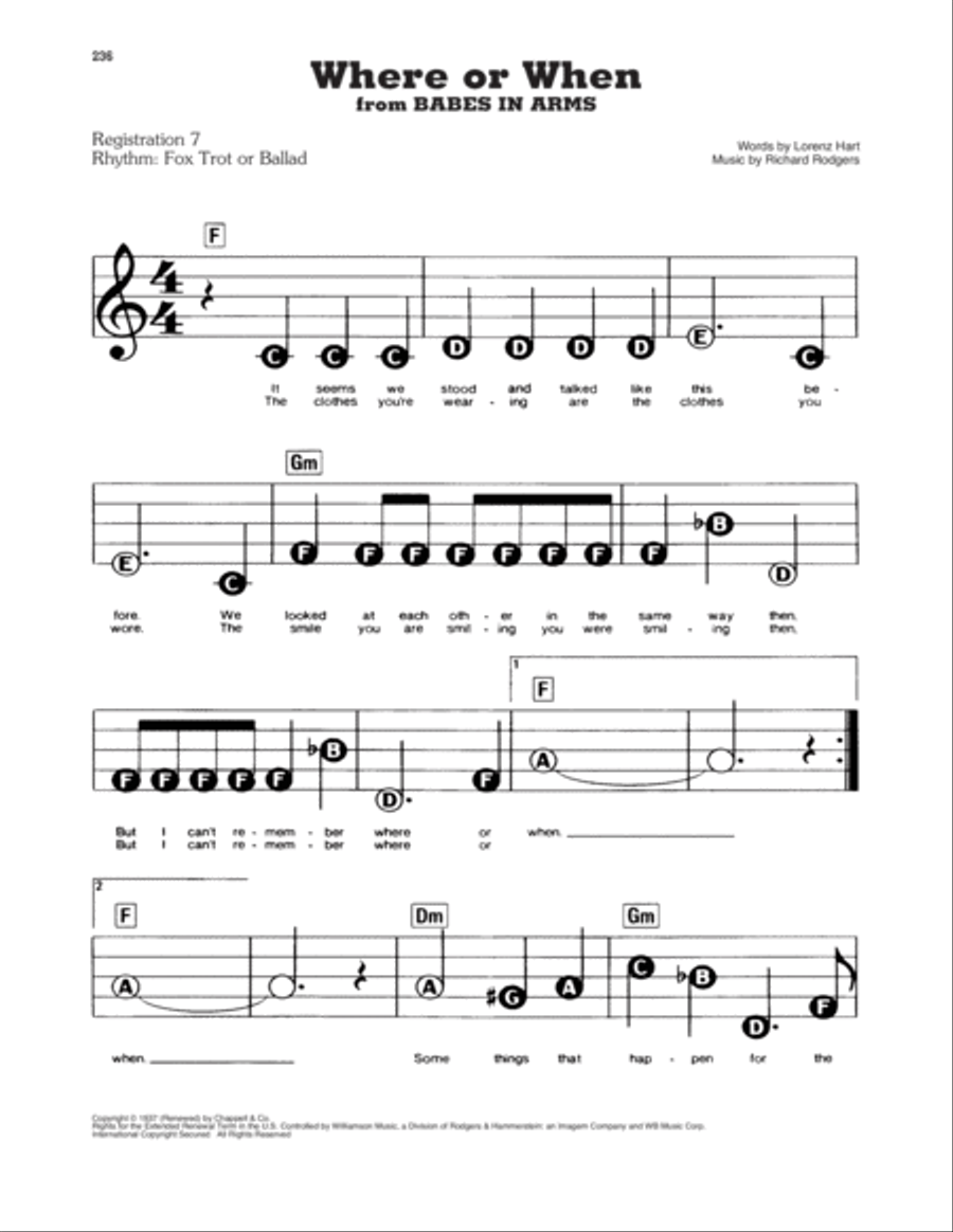 Where Or When (from Babes In Arms) Electronic Keyboard scores gallery preview page 1