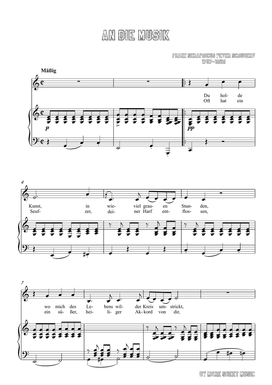 Schubert-An die Musik in C Major,for voice and piano Piano, Vocal scores gallery preview page 3