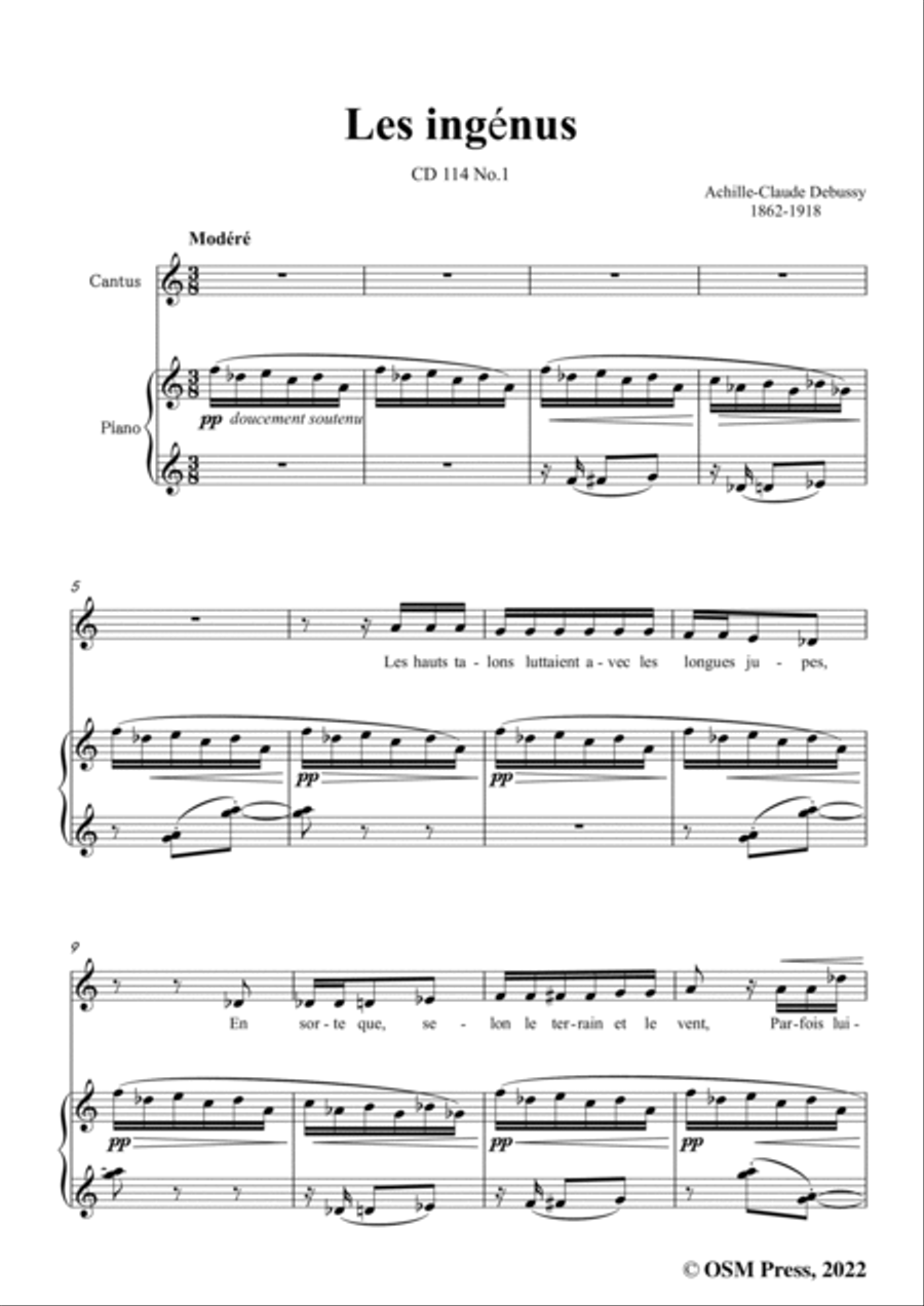 Debussy-Les Ingénus,in a minor,CD 114 No.1;L.114 No.1,for Voice and Piano Voice Solo scores gallery preview page 3
