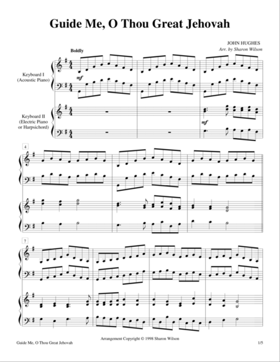 Guide Me, O Thou Great Jehovah (2 Pianos, 4 Hands Duet) 2 Pianos, 4-Hands scores gallery preview page 1