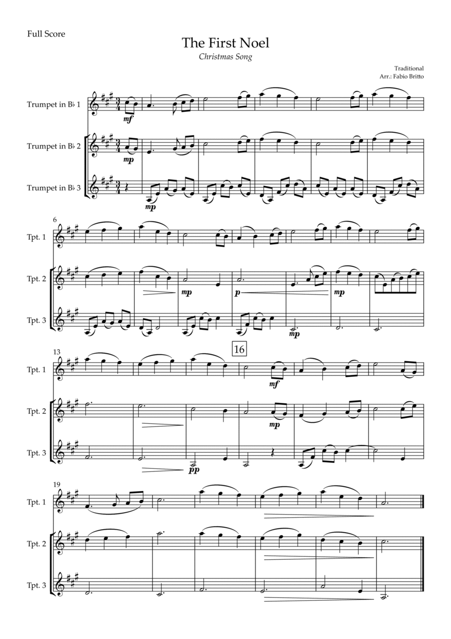 The First Noel (Christmas Song) for Trumpet in Bb Trio